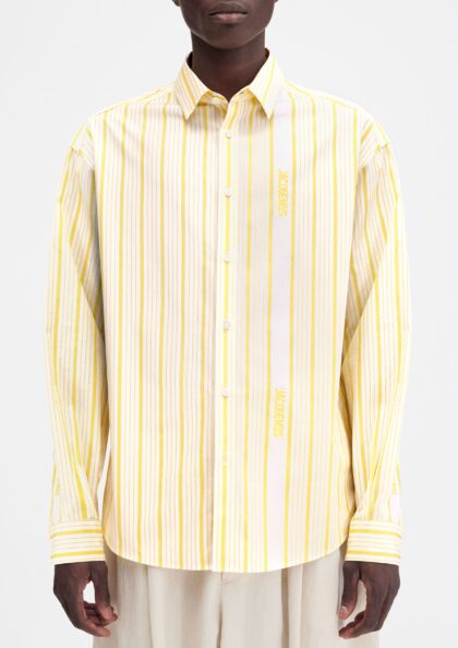 JACQUEMUS - LA CHEMISE SIMON JACQUARD BUSINESS BIG LOGO STRIPES YELLOW / WHITE